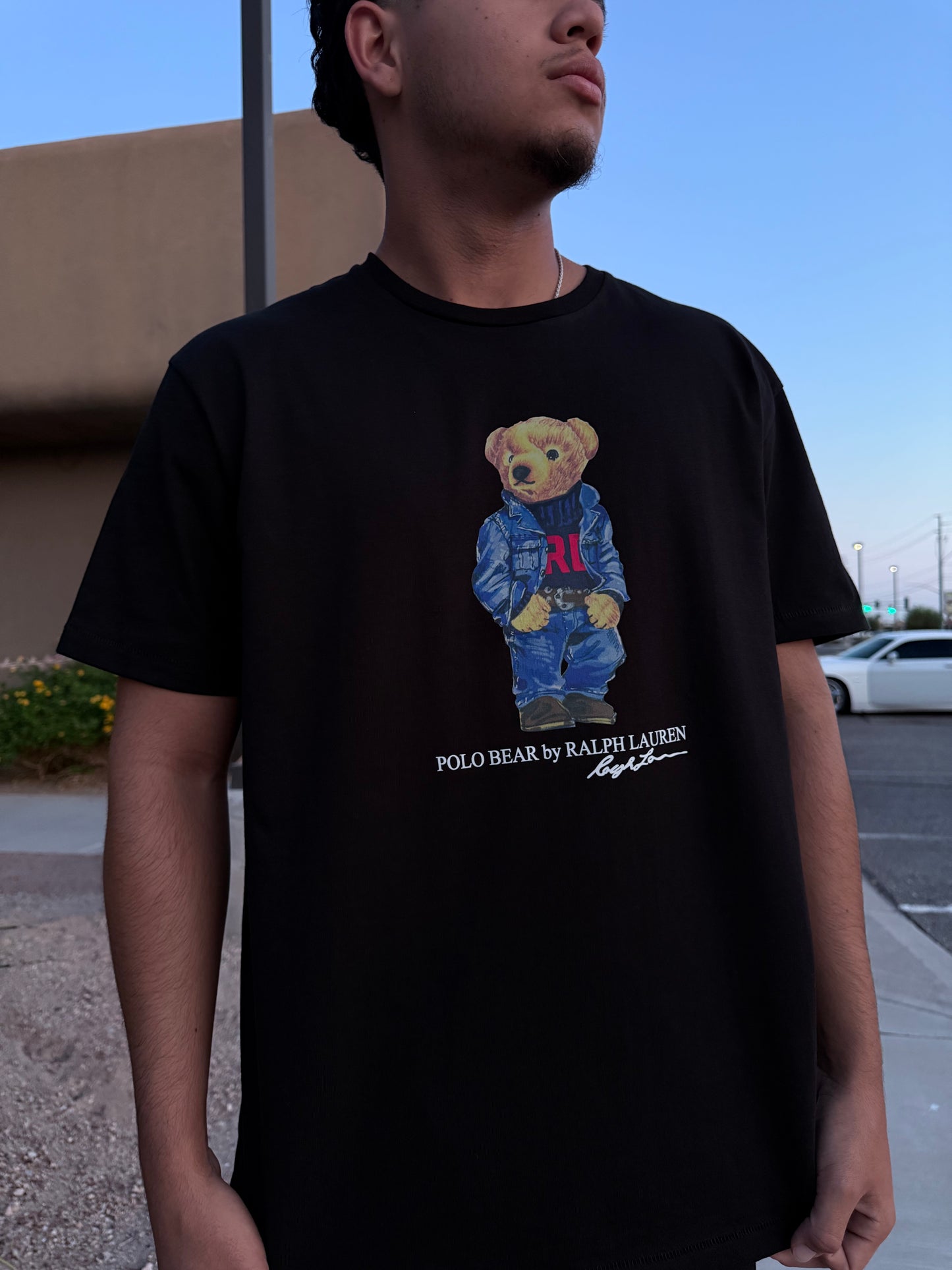 Polo Bear T-Shirt – Double RL Denim Style (Black) Classic Fit